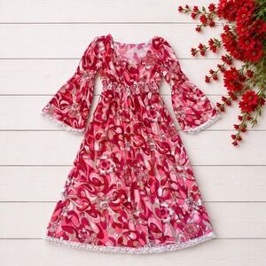 psychedelic Retro bell sleeve Maxi Dress hippie dopamine fairy princess style